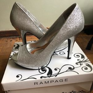 Rampage Silver Glitter Open-toe Heels